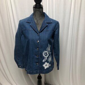 Breckenridge Jean Jacket Womens Size Medium Petite Embroidered Button Up Denim